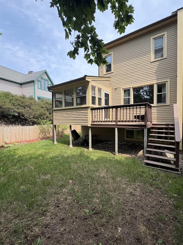 71 Esker Rd Unit B, Hampton, NH 03842 - rear view of property featuring a wooden deck, stairs, and a sunroom