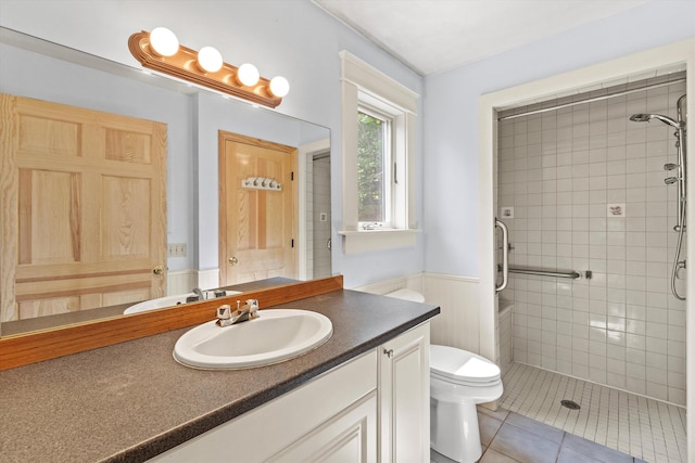 592 Old Bristol Rd, New Hampton, NH 03256 - full bath with tiled shower, tile patterned floors, and vanity