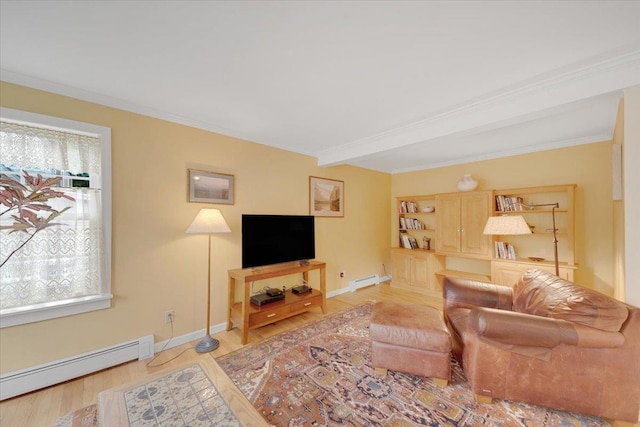 236 Lefebvre Ln, Williston, VT 05495 - living area with a baseboard heating unit, light wood finished floors, and ornamental molding