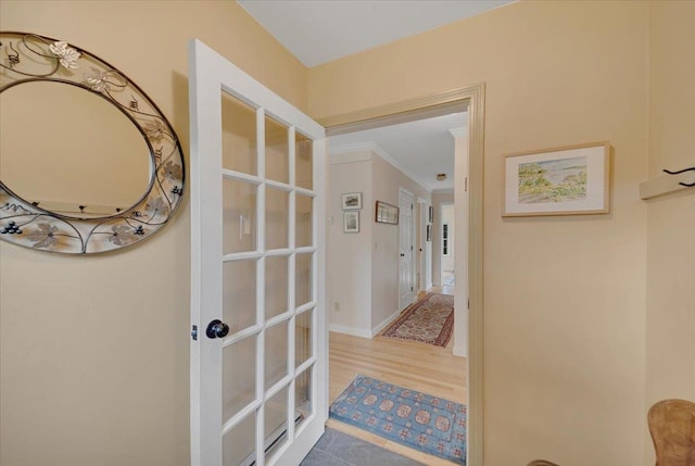 236 Lefebvre Ln, Williston, VT 05495 - hallway featuring wood finished floors and ornamental molding