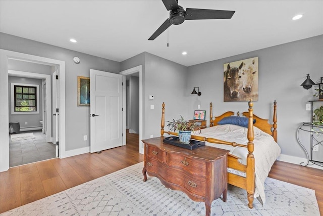 27 Hidden View Rd, Underhill, VT 05489 - bedroom with wood finished floors, a baseboard radiator, recessed lighting, and ceiling fan