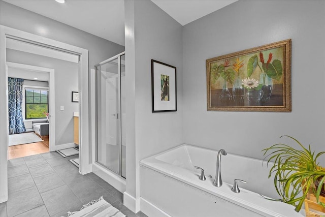 27 Hidden View Rd, Underhill, VT 05489 - full bathroom featuring a stall shower, a bath, and tile patterned floors