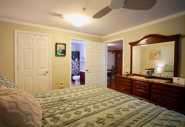 89 Eastern Ave Unit 306, Manchester, NH 03104 - bedroom with ornamental molding, ensuite bath, and ceiling fan