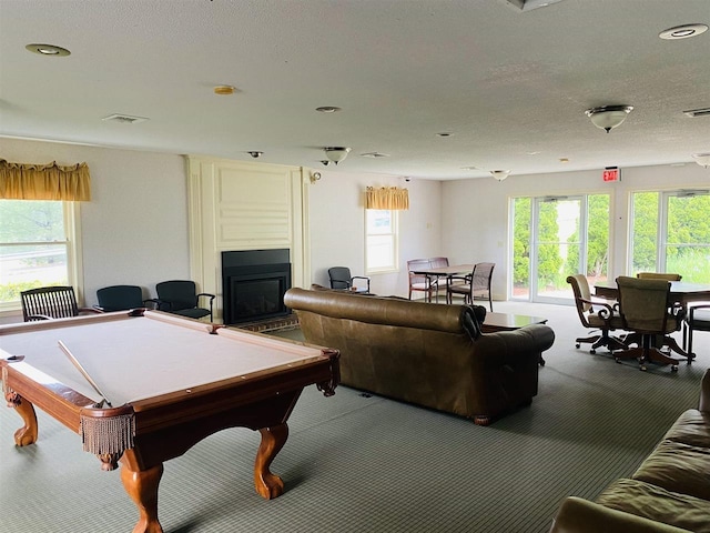 89 Eastern Ave Unit 306, Manchester, NH 03104 - recreation room featuring carpet, a fireplace, pool table, recessed lighting, and a textured ceiling