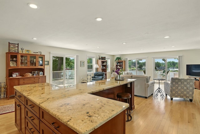 9 Blake Rd, Salem, NH 03079 - kitchen with open floor plan, plenty of natural light, light wood-style floors, light stone countertops, and recessed lighting