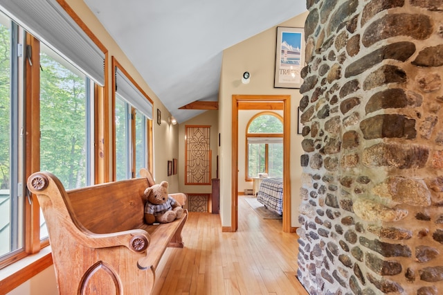 48 Merriman Forest Rd, Bartlett, NH 03812 - foyer entrance featuring vaulted ceiling, plenty of natural light, and light wood-type flooring