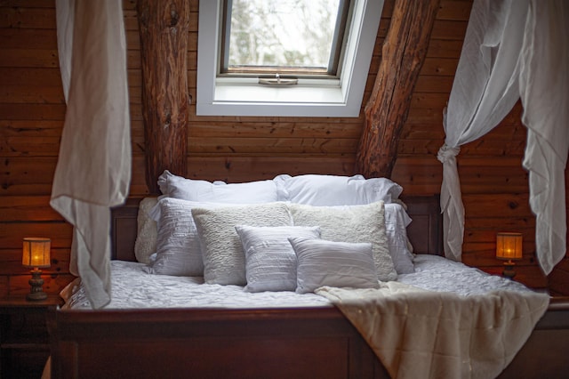 59 Ossipee Mountain Rd, Ossipee, NH 03814 - bedroom featuring wood walls