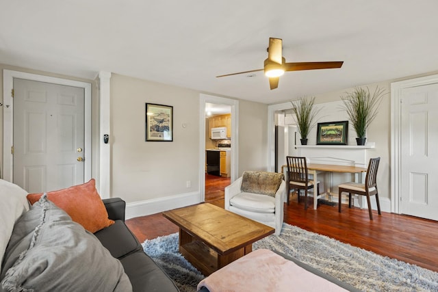 163B Locust St, Dover, NH 03820 - living room featuring wood finished floors and a ceiling fan