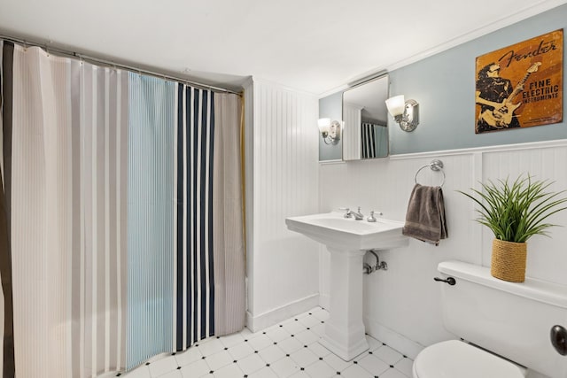 163B Locust St, Dover, NH 03820 - bathroom with tile patterned floors and a shower with shower curtain