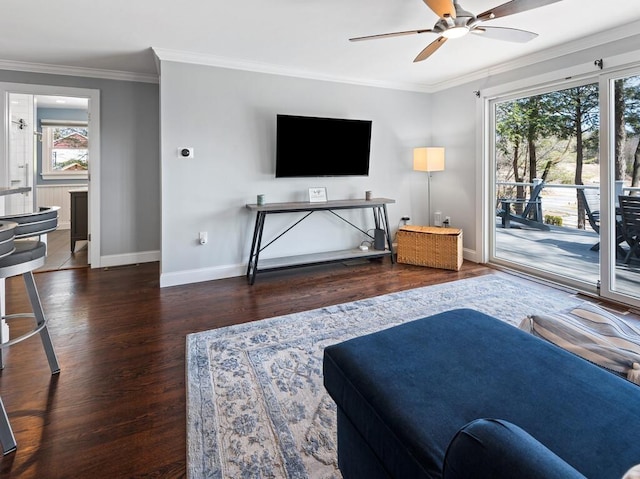 7 Reservoir Rd, Otis, MA 01253 - living area featuring plenty of natural light, a ceiling fan, wood finished floors, and crown molding