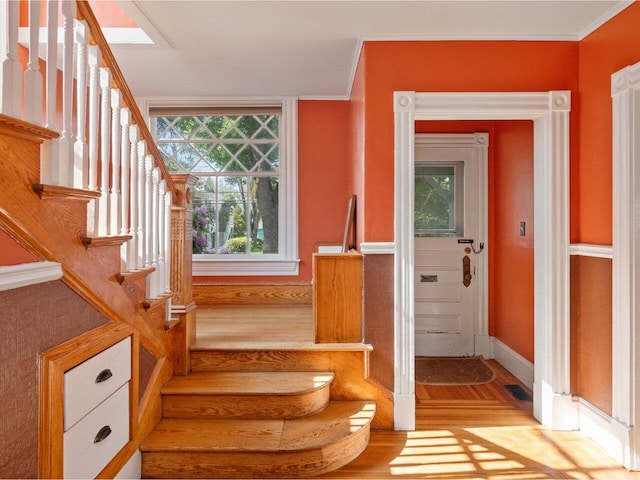 159 Loomis St, Burlington, VT 05401 - stairs with wood finished floors and ornamental molding