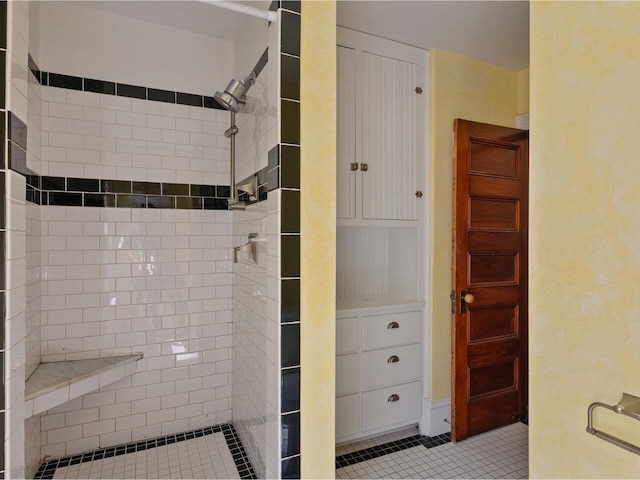 159 Loomis St, Burlington, VT 05401 - full bathroom with a tile shower, tile patterned flooring, and a closet