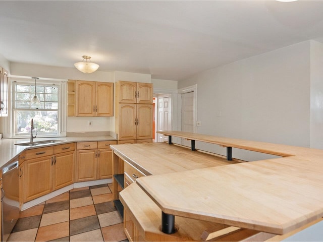 159 Loomis St, Burlington, VT 05401 - kitchen with light brown cabinets, dishwasher, light countertops, and open shelves