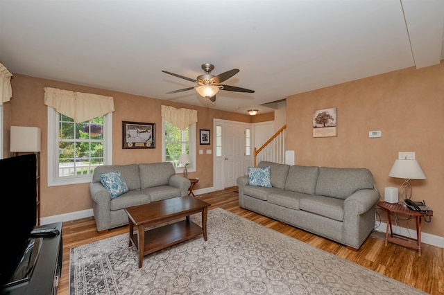 20 Brenda Ln, Rochester, NH 03867 - living room with wood finished floors, a ceiling fan, and healthy amount of natural light