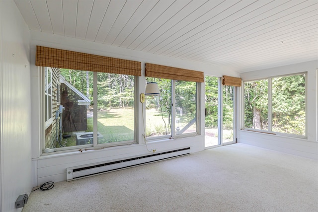 4 Spaulding St, Concord, NH 03301 - unfurnished sunroom with a baseboard heating unit, carpet flooring, and wooden ceiling