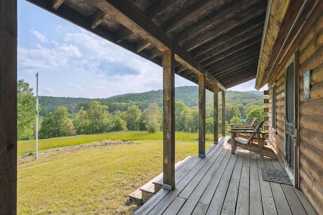 28 New Brighton Hill Rd, Tunbridge, VT 05077 - wooden deck with a lawn, a wooded view, and a mountain view