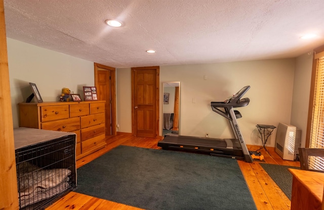 14 Mountain Ridge Rd, Ossipee, NH 03814 - exercise area featuring hardwood / wood-style flooring, recessed lighting, and a textured ceiling