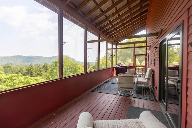 14 Mountain Ridge Rd, Ossipee, NH 03814 - sunroom / solarium featuring healthy amount of natural light, lofted ceiling, a mountain view, and a wooded view