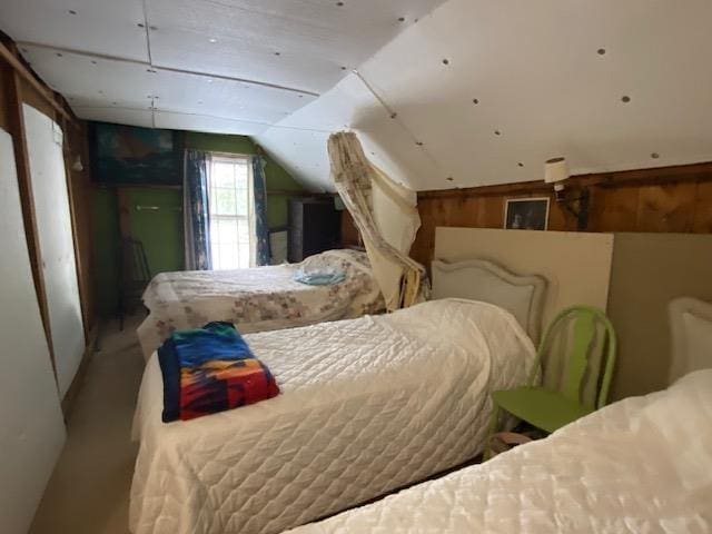 126 Crescent Lake Rd, Acworth, NH 03601 - bedroom featuring wooden walls and lofted ceiling