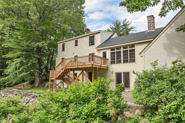 400 Turkey St, Tamworth, NH 03886 - back of house featuring a chimney, stairs, a deck, and a shingled roof