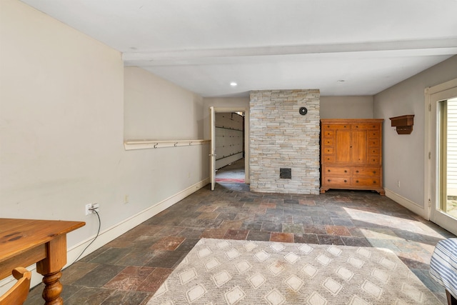 400 Turkey St, Tamworth, NH 03886 - unfurnished living room featuring stone tile floors