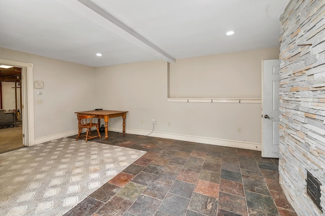 400 Turkey St, Tamworth, NH 03886 - below grade area featuring stone tile floors and recessed lighting