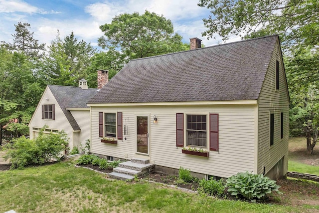 400 Turkey St, Tamworth, NH 03886 - new england style home featuring a chimney, roof with shingles, a front yard, and entry steps