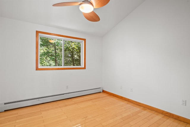 12 Cornwall Pl, Farmington, NH 03835 - unfurnished room with a baseboard heating unit, wood finished floors, ceiling fan, and vaulted ceiling