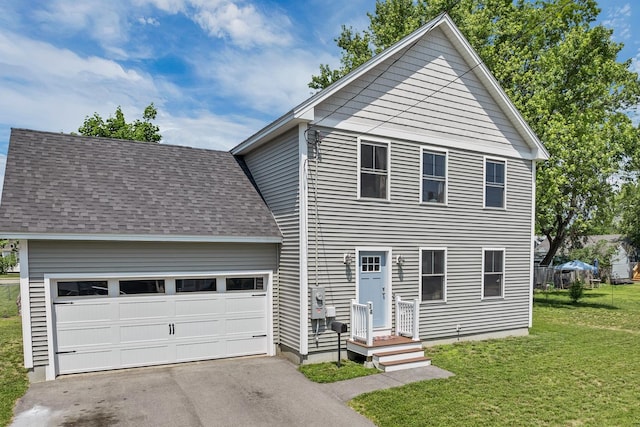 34 Leonard St, Rochester, NH 03867 - view of front facade featuring driveway, an attached garage, a front yard, and a shingled roof