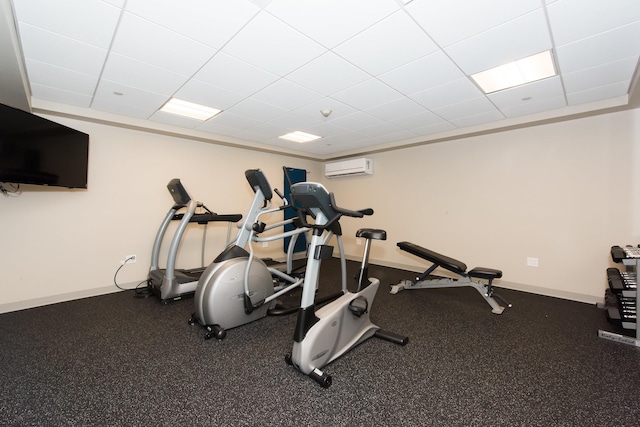 1 Ocean Ave Unit 210/212Fraction 3, York, ME 03909 - workout room featuring a wall mounted air conditioner and a paneled ceiling