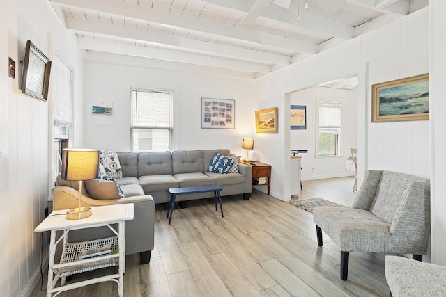 15 Ocean Blvd, Hampton, NH 03842 - living area featuring beamed ceiling and light wood-style flooring
