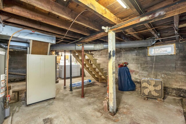 6 Davis Dr, Lebanon, NH 03766 - basement featuring stairway and washer and clothes dryer