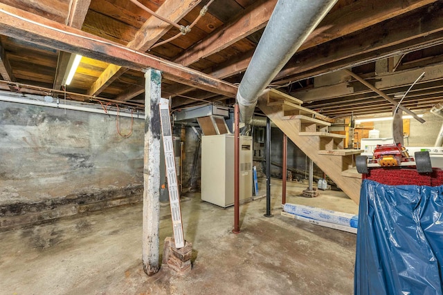 6 Davis Dr, Lebanon, NH 03766 - unfinished basement featuring stairs and heating unit