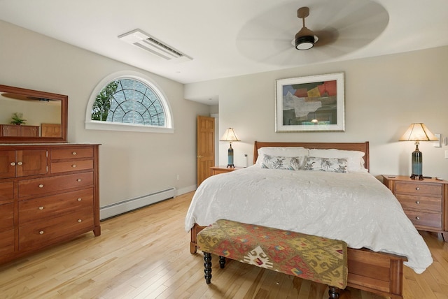 84 Shaw Rd, Northfield, NH 03276 - bedroom featuring baseboard heating, light wood finished floors, and a ceiling fan