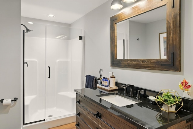 84 Shaw Rd, Northfield, NH 03276 - full bath featuring a stall shower, vanity, and recessed lighting