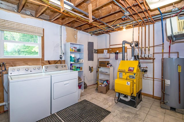 98 Rowell Rd, Lancaster, NH 03584 - laundry area featuring water heater, independent washer and dryer, and electric panel