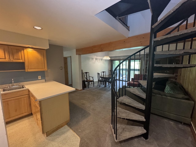 37 Gateway Ct Unit A-22, Mendon, VT 05701 - kitchen with light countertops, light carpet, and recessed lighting