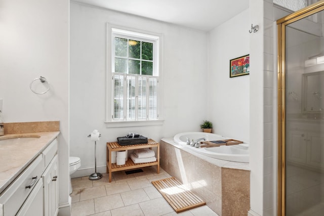 6 Walters Way, Exeter, NH 03833 - full bathroom featuring tile patterned flooring, vanity, a garden tub, and a shower stall