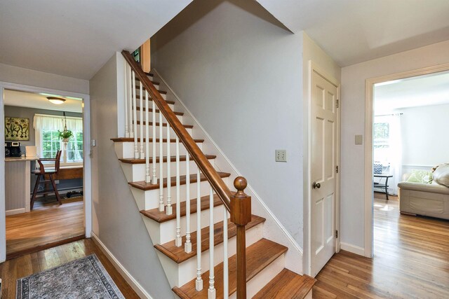 76 Cunningham Pond Rd, Peterborough, NH 03458 - staircase with wood finished floors and baseboards