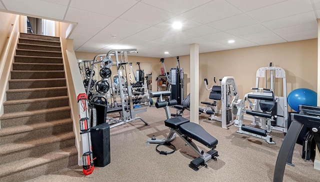 44 Buker Way, New London, NH 03257 - gym with a drop ceiling, carpet flooring, and recessed lighting