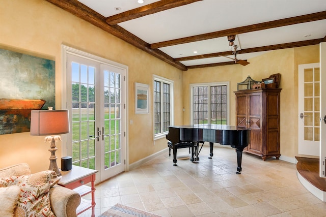 44 Buker Way, New London, NH 03257 - doorway to outside with french doors and beam ceiling
