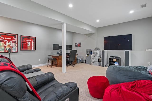 74 Childs Dr, Dover, NH 03820 - living area featuring carpet, an office area, and recessed lighting