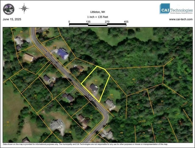 257 Crane St, Littleton, NH 03561 - aerial view of property's location featuring property parcel outlined