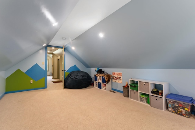 450 Ryan Rd, Duxbury, VT 05676 - rec room with carpet and lofted ceiling