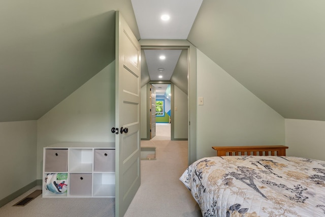 450 Ryan Rd, Duxbury, VT 05676 - carpeted bedroom with vaulted ceiling and recessed lighting