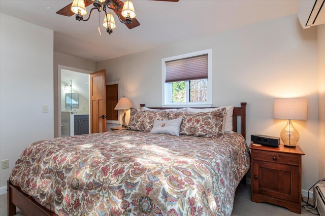 36 Lower Iv Unit 48A, Ludlow, VT 05149 - bedroom featuring carpet, a wall mounted air conditioner, ensuite bath, and a ceiling fan