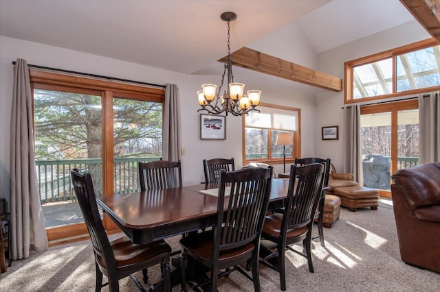 36 Lower Iv Unit 48A, Ludlow, VT 05149 - dining room with a chandelier, lofted ceiling, and carpet