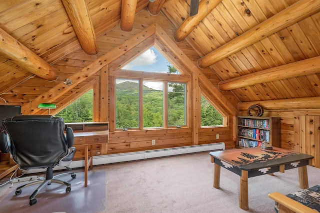 203 Orris Rd, Thornton, NH 03285 - office area with wooden ceiling and carpet flooring