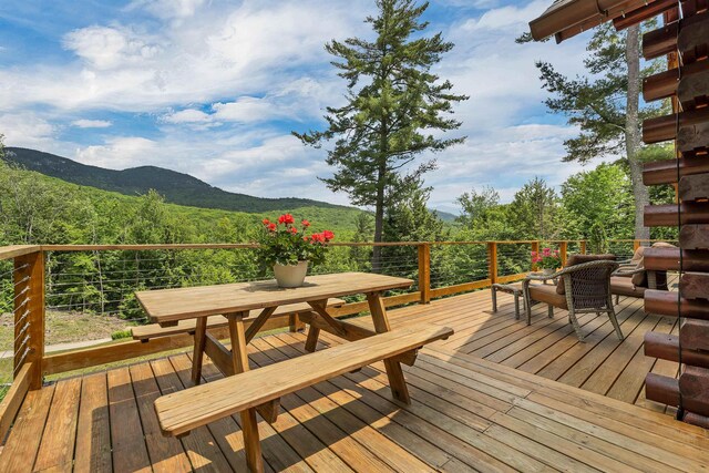 203 Orris Rd, Thornton, NH 03285 - deck featuring a mountain view and outdoor dining area