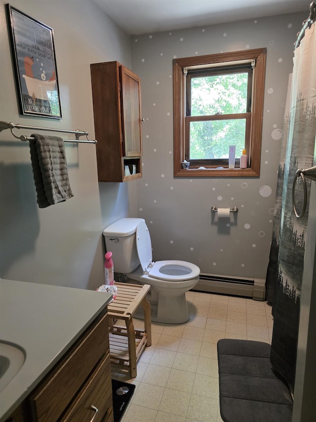 142 Sugar Plum Ct, Randolph, VT 05060 - full bathroom featuring a baseboard radiator, vanity, and a shower with curtain